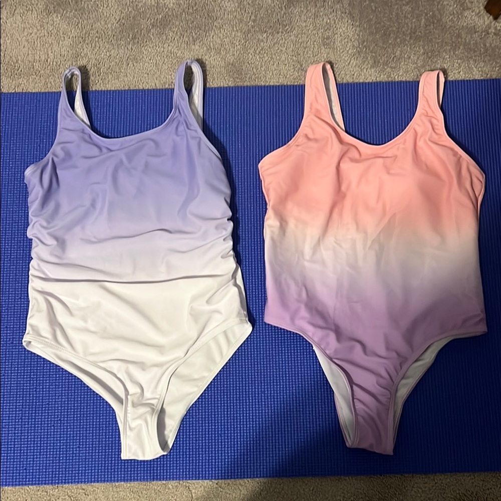2 kids One-Piece Swimsuits in Purple and Pink size 11/12
